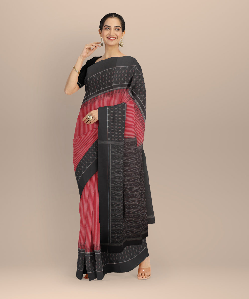 Red black cotton handloom sambalpuri saree