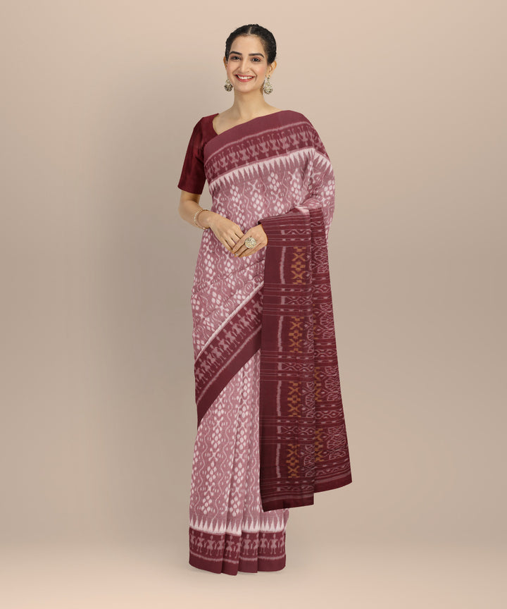 Peach maroon cotton handloom sambalpuri saree