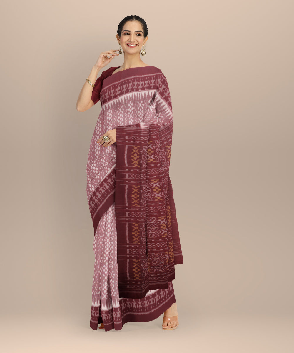 Peach maroon cotton handloom sambalpuri saree