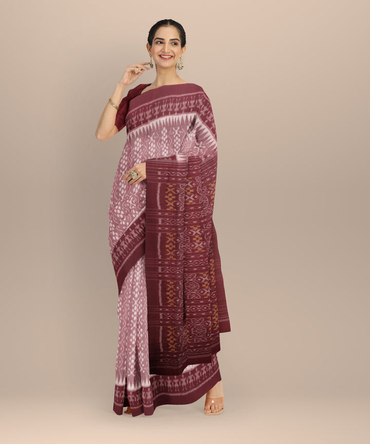 Peach maroon cotton handloom sambalpuri saree