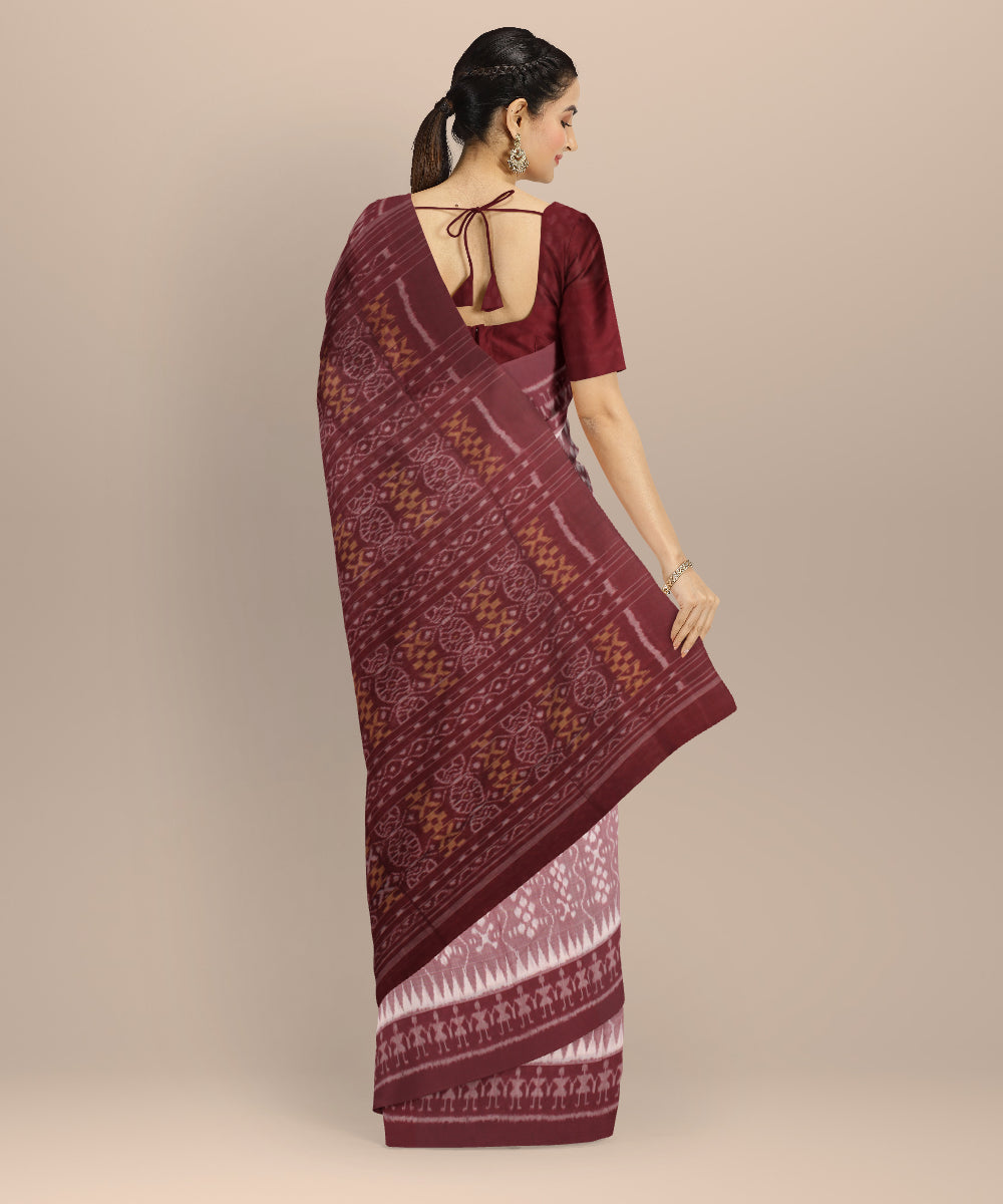 Peach maroon cotton handloom sambalpuri saree