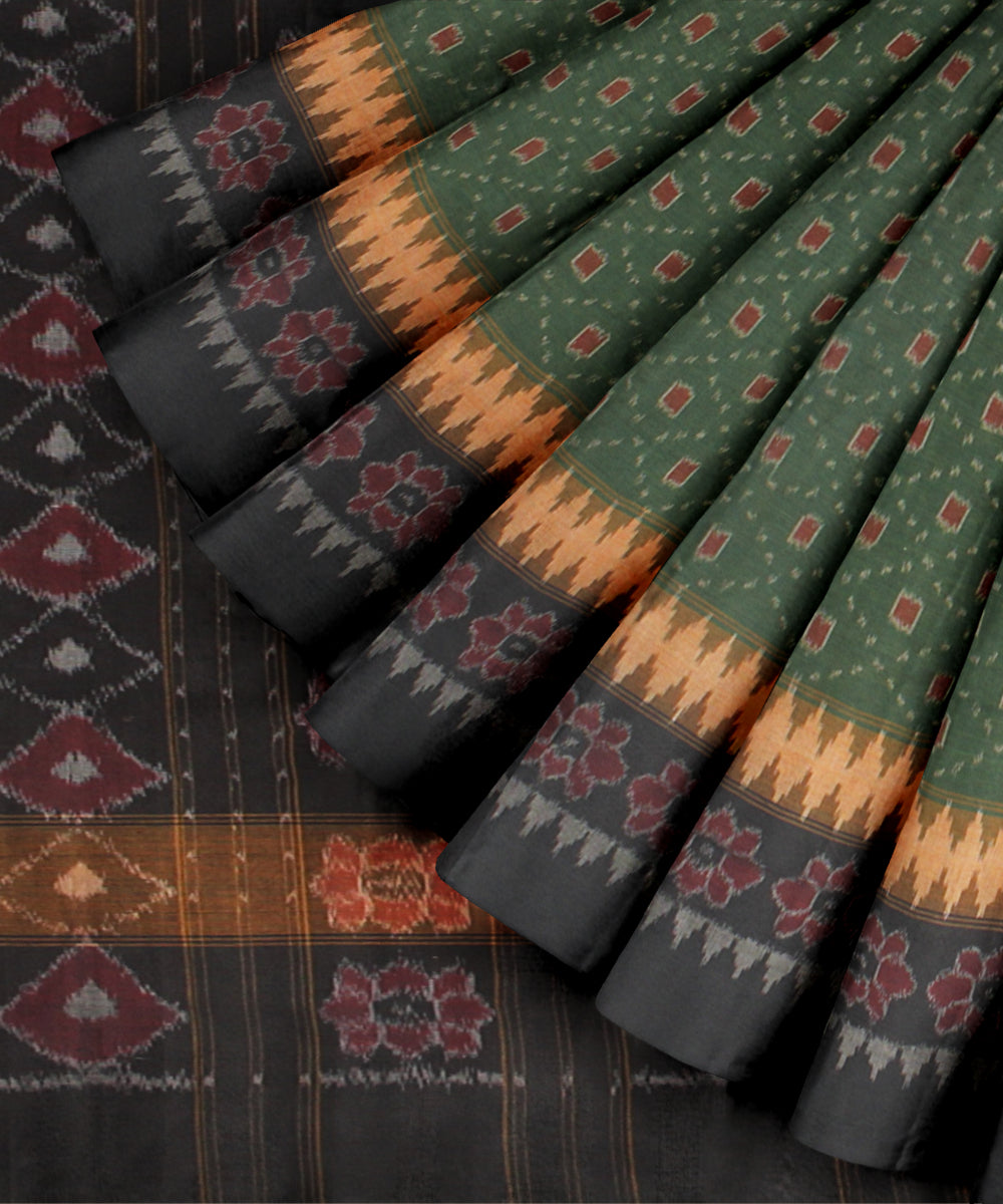 Olive green black cotton handloom sambalpuri saree