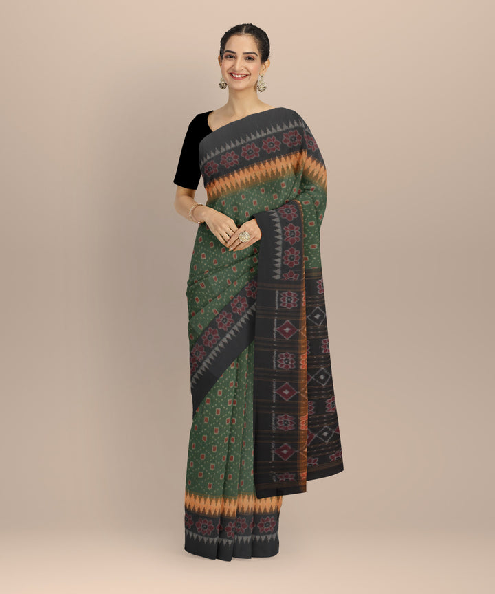 Olive green black cotton handloom sambalpuri saree