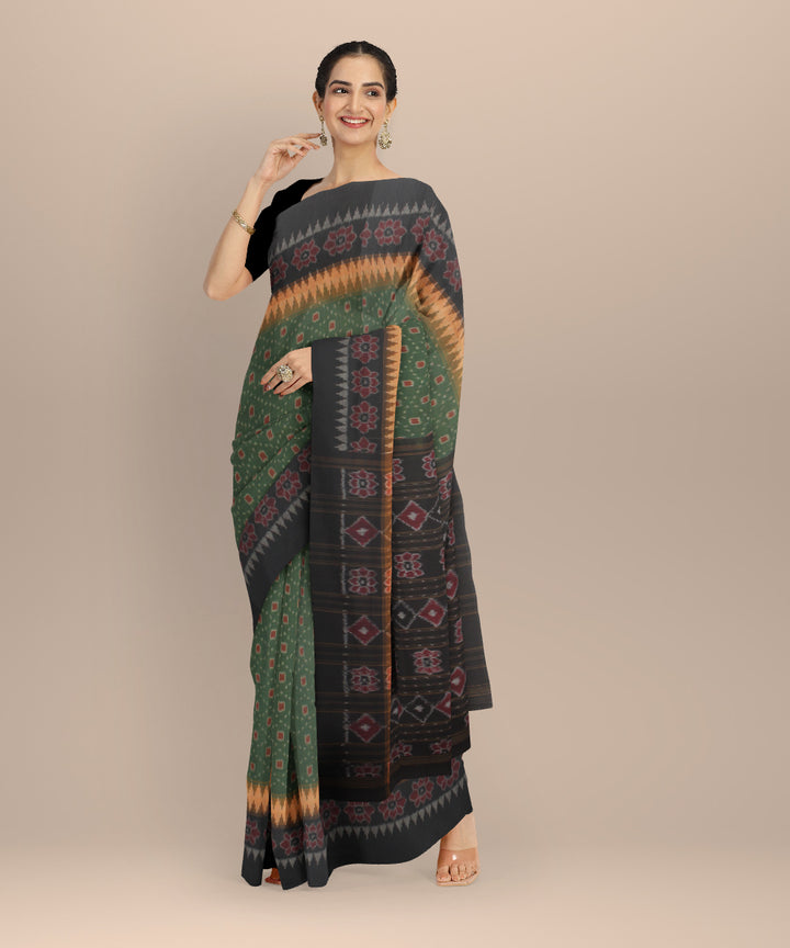 Olive green black cotton handloom sambalpuri saree