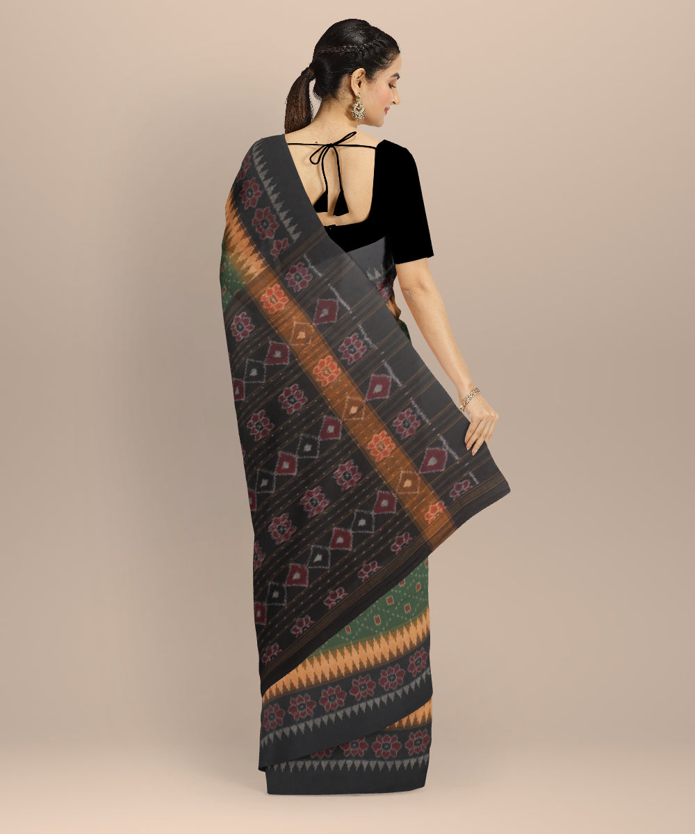 Olive green black cotton handloom sambalpuri saree