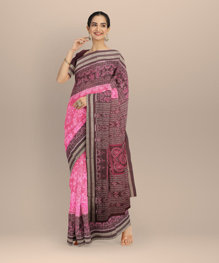 Pink brown silk handloom sambalpuri saree
