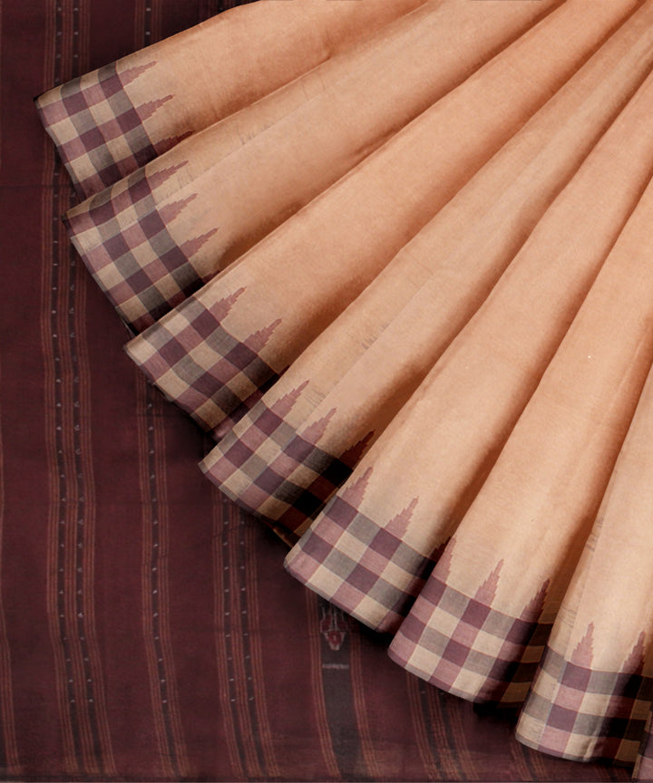 Beige maroon cotton handloom sambalpuri saree