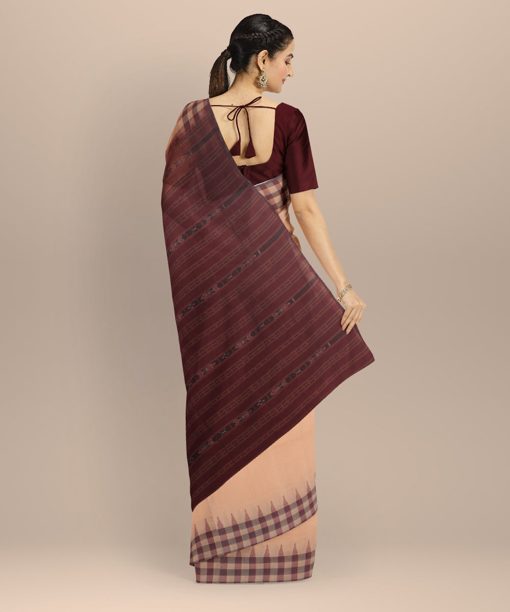 Beige maroon cotton handloom sambalpuri saree