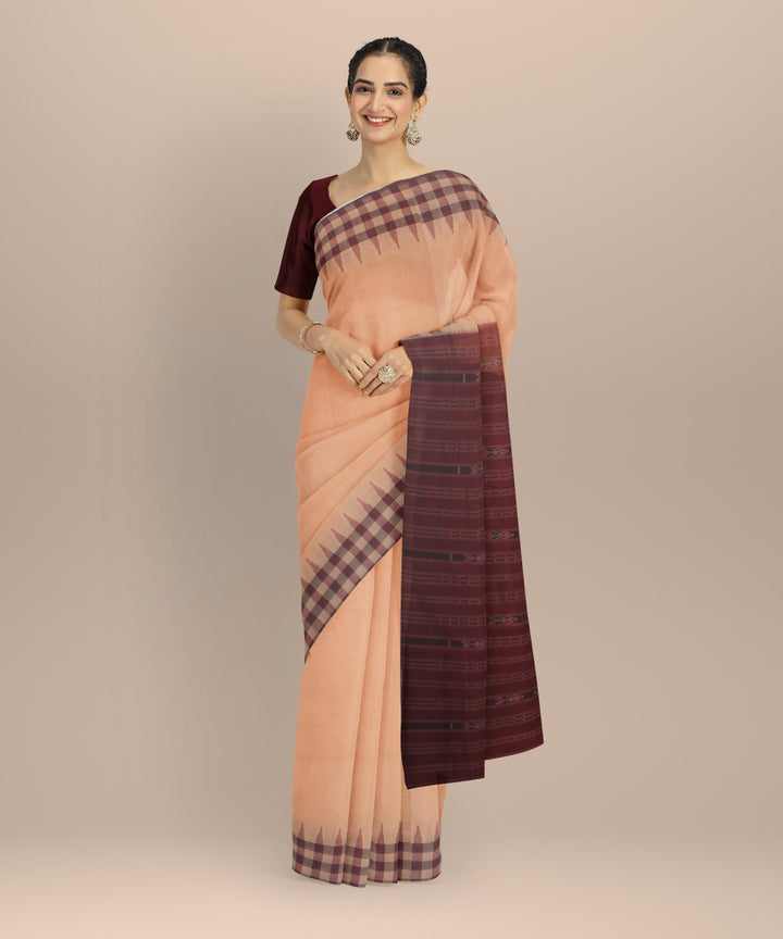 Beige maroon cotton handloom sambalpuri saree