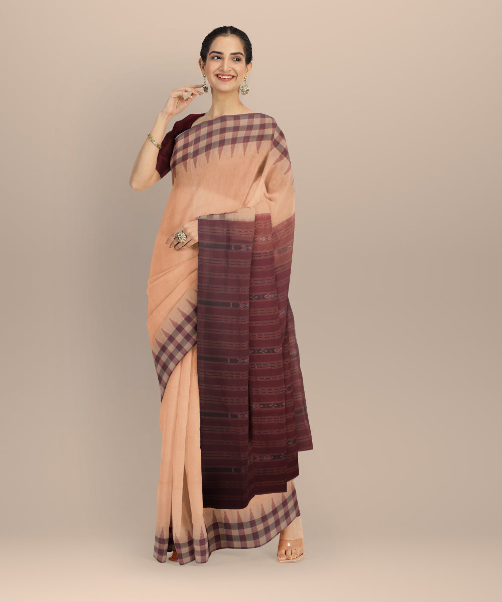 Beige maroon cotton handloom sambalpuri saree