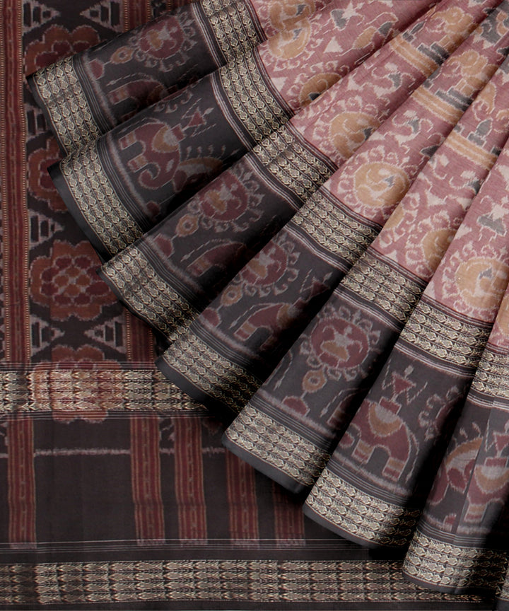 Peach brown cotton handloom sambalpuri saree
