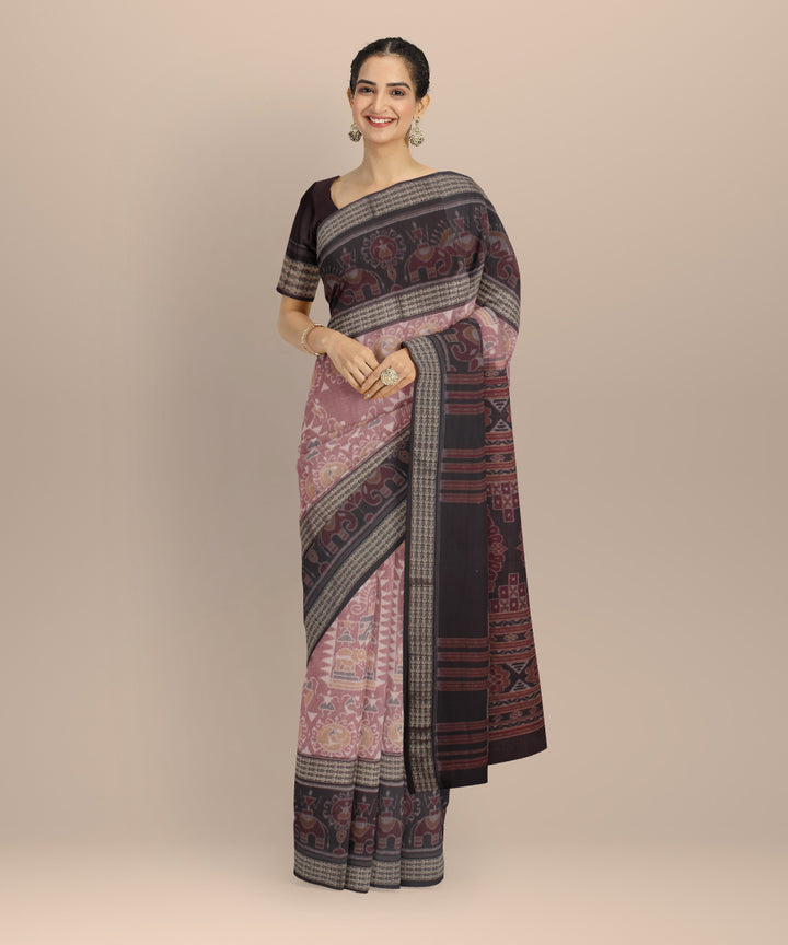 Peach brown cotton handloom sambalpuri saree