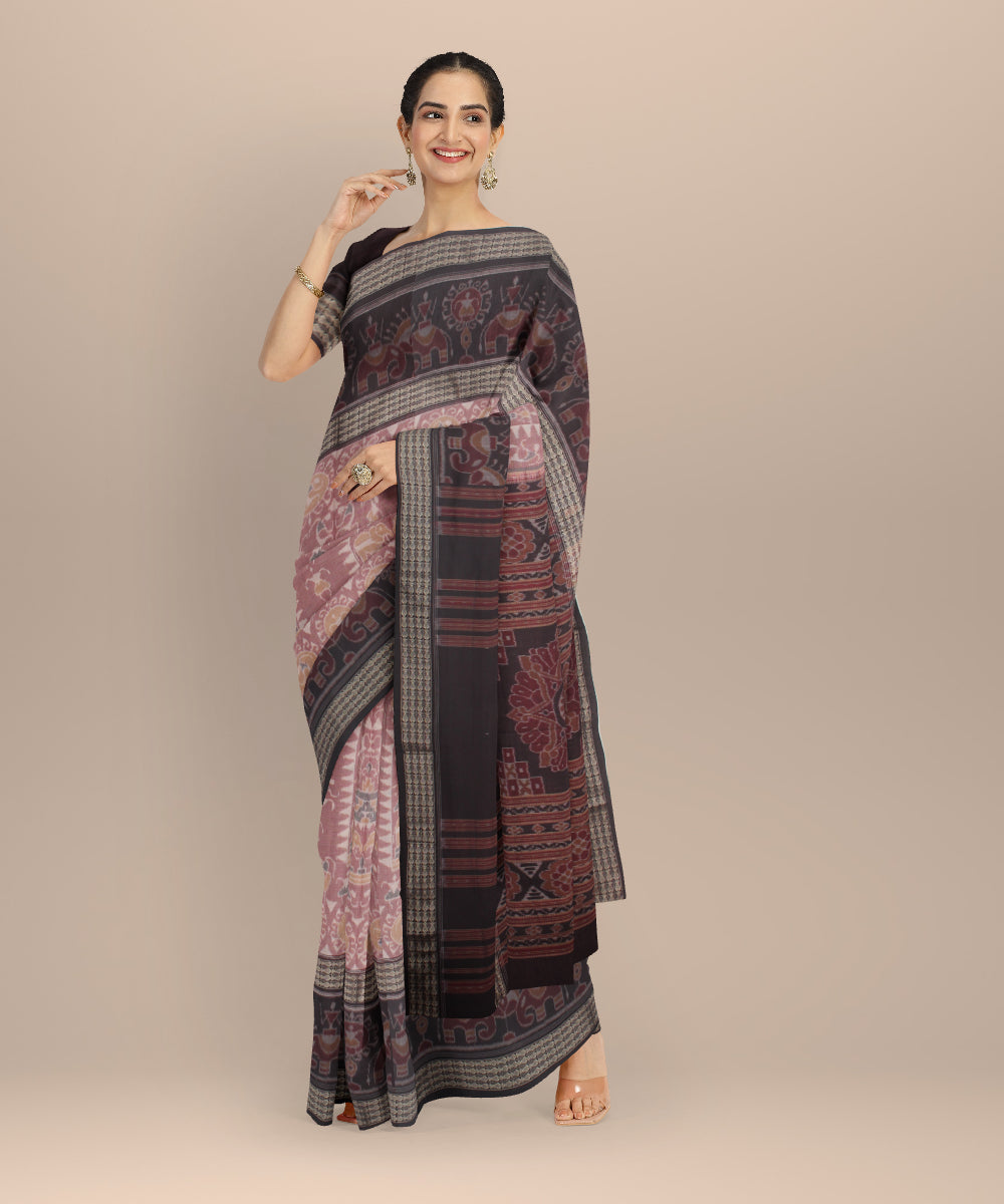 Peach brown cotton handloom sambalpuri saree