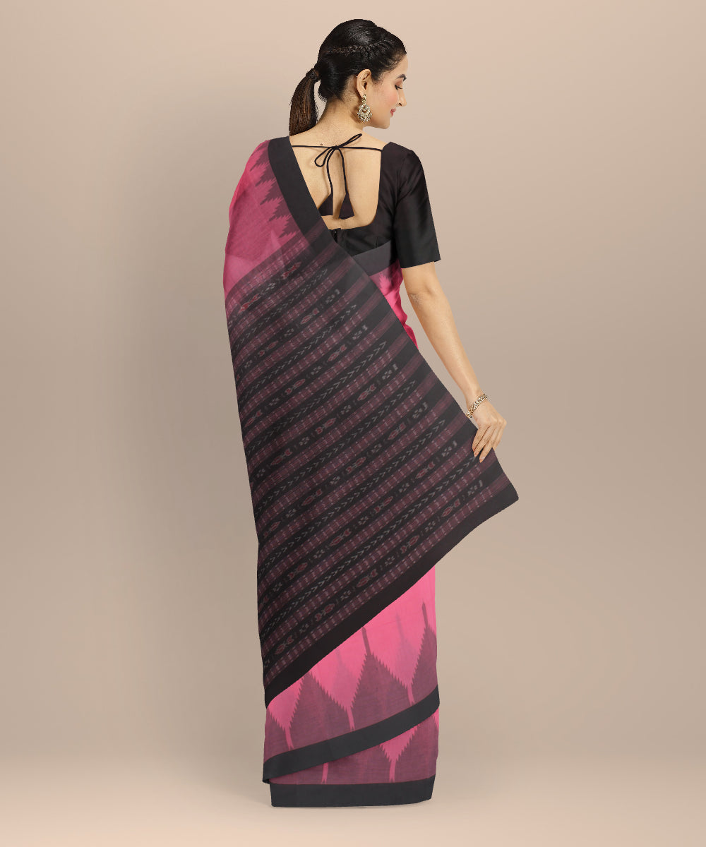 Pink black handloom cotton sambalpuri saree