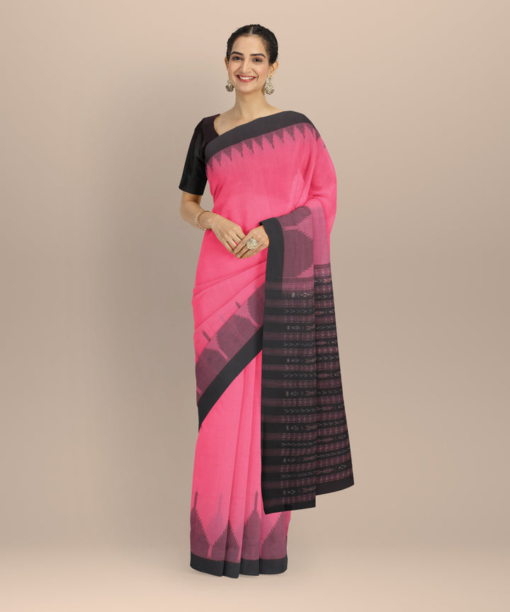 Pink black handloom cotton sambalpuri saree