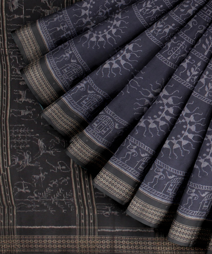 Navy blue black cotton handloom sambalpuri saree