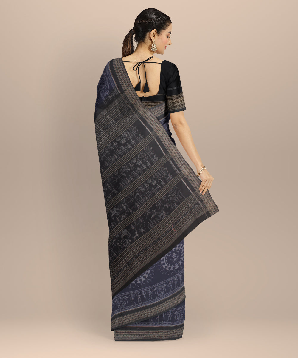 Navy blue black cotton handloom sambalpuri saree
