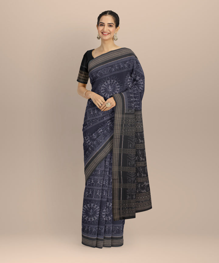 Navy blue black cotton handloom sambalpuri saree
