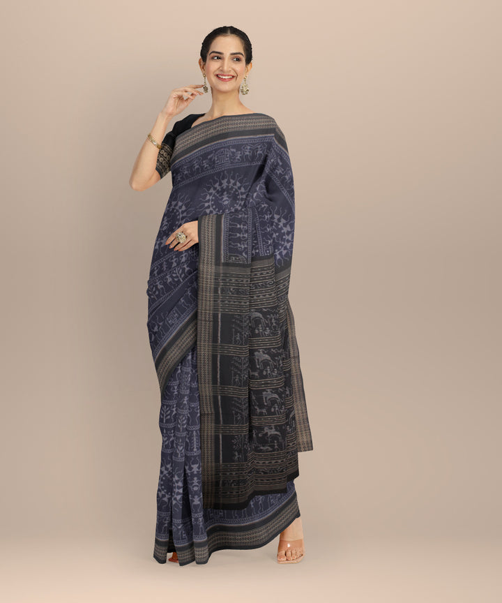 Navy blue black cotton handloom sambalpuri saree