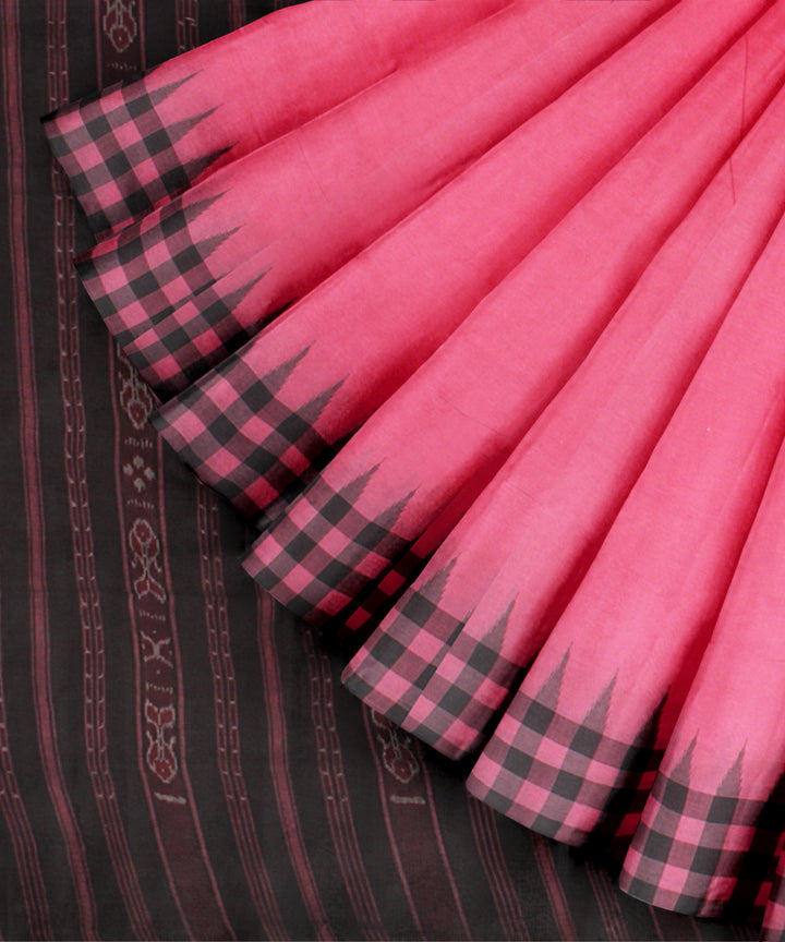 Pink black cotton handloom sambalpuri saree