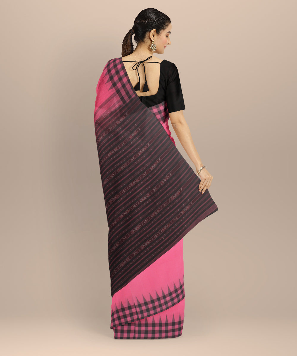 Pink black cotton handloom sambalpuri saree