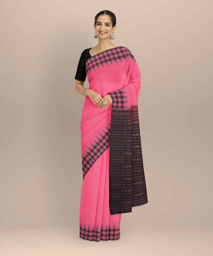 Pink black cotton handloom sambalpuri saree