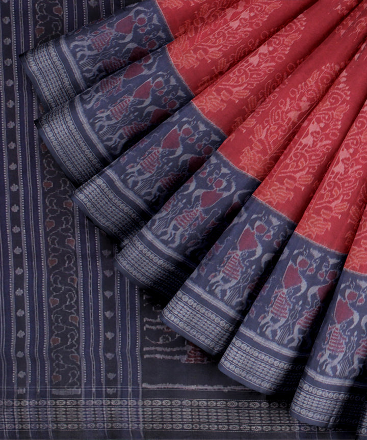 Red navy blue cotton handloom sambalpuri saree