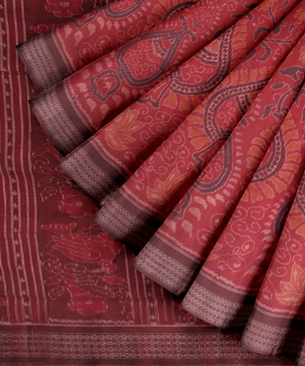 Red maroon cotton handloom sambalpuri saree