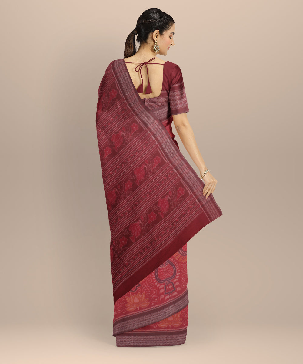 Red maroon cotton handloom sambalpuri saree