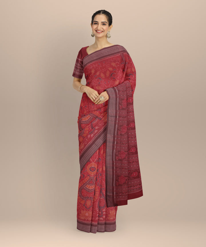 Red maroon cotton handloom sambalpuri saree