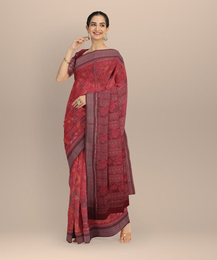 Red maroon cotton handloom sambalpuri saree