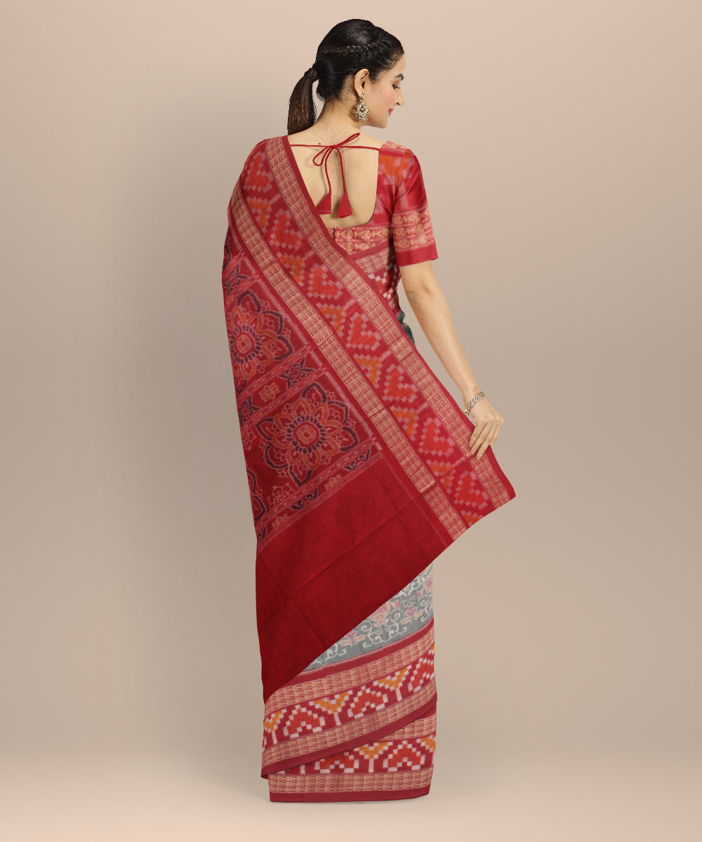 Light green grey red cotton handloom sambalpuri saree