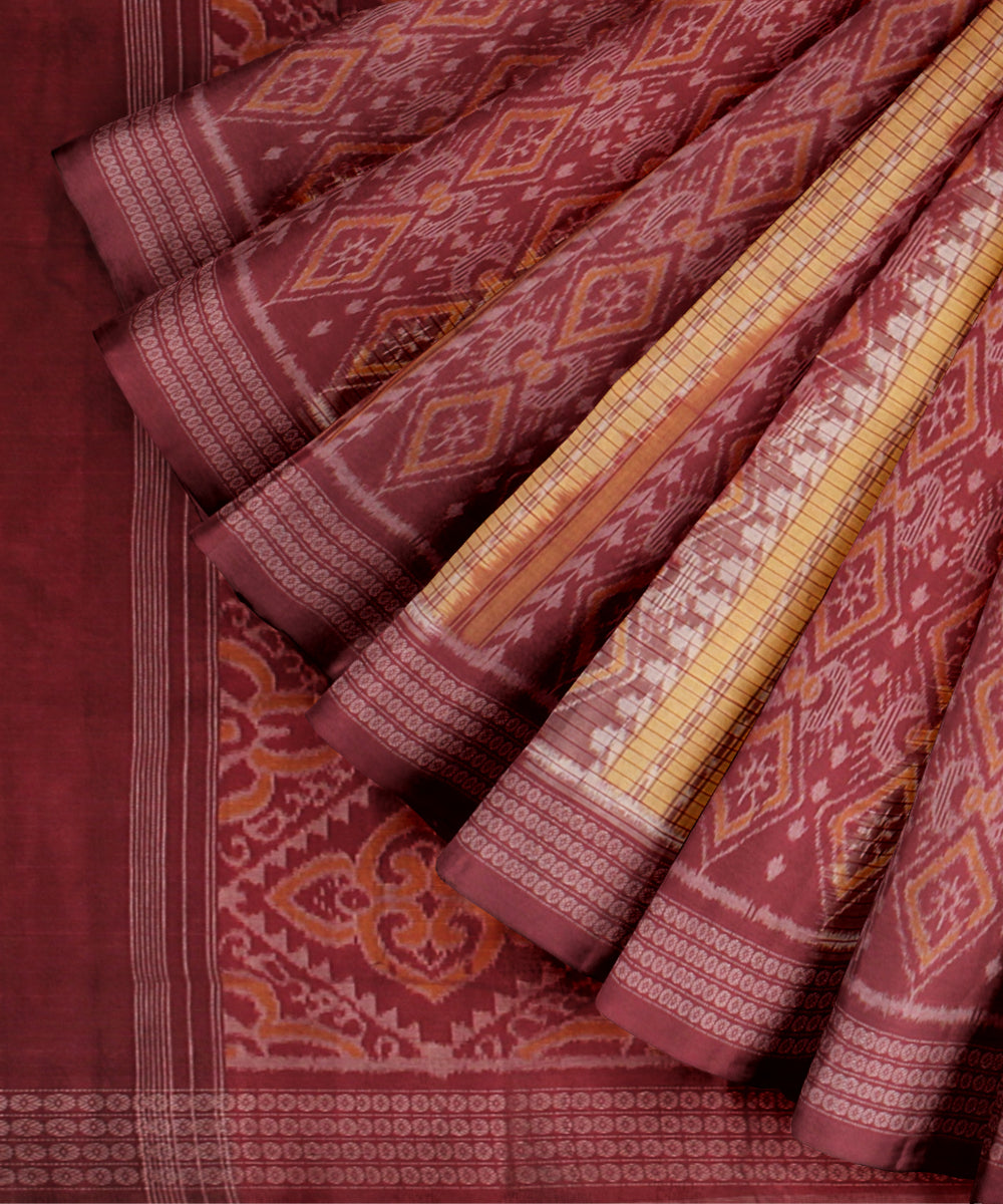 Yellow maroon cotton handloom sambalpuri saree