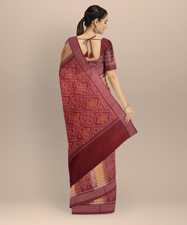 Yellow maroon cotton handloom sambalpuri saree