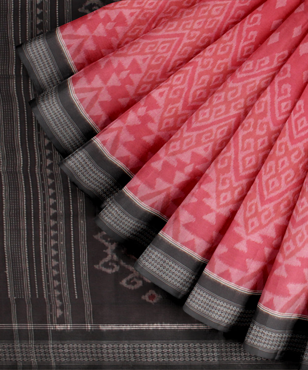 Pink orange black cotton handloom sambalpuri saree