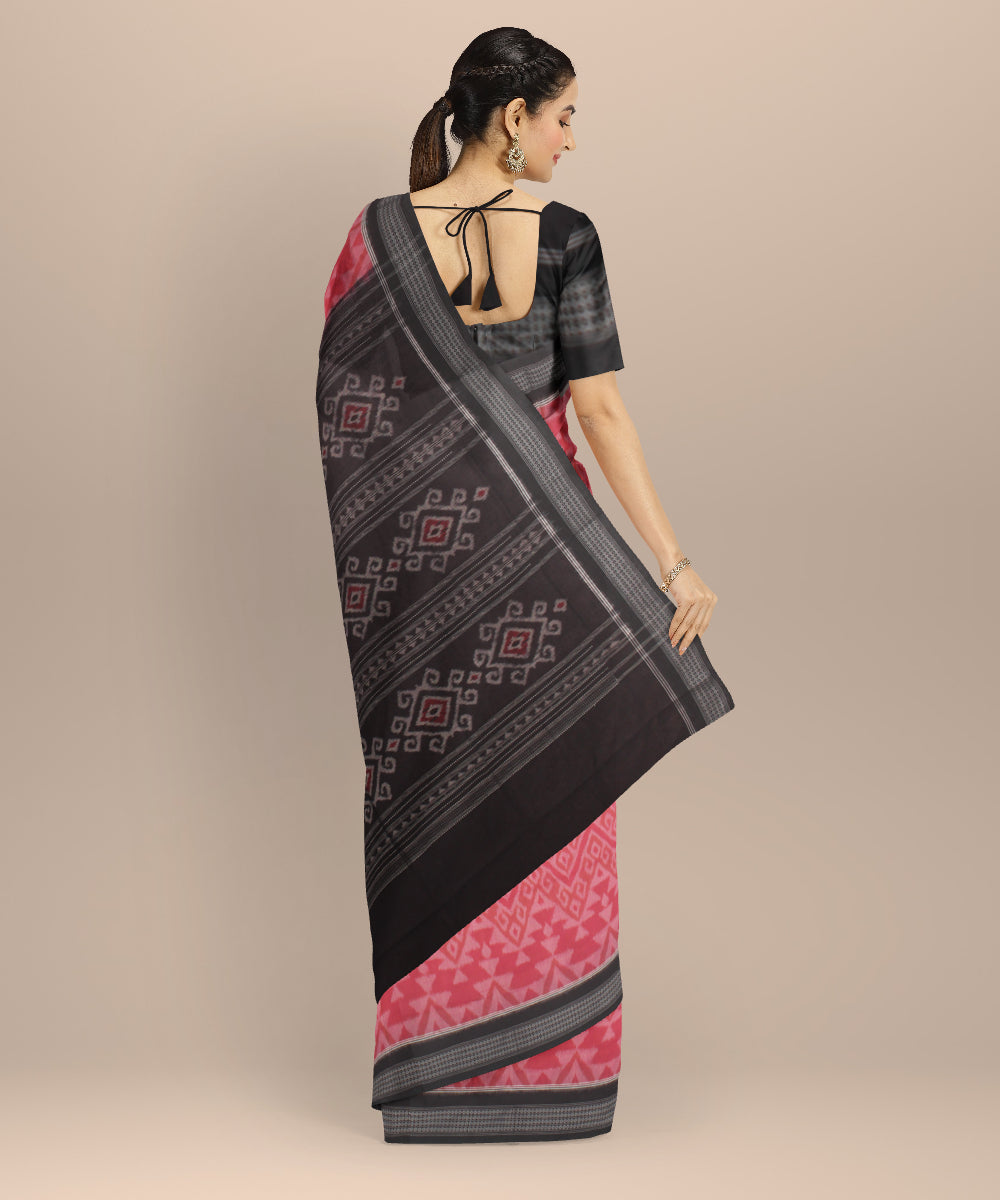 Pink orange black cotton handloom sambalpuri saree
