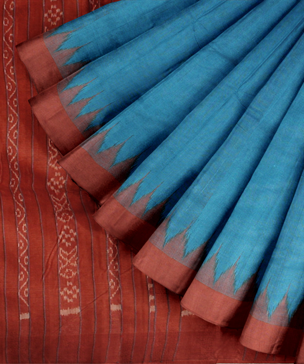 Sky blue rust tussar silk handloom gopalpur saree