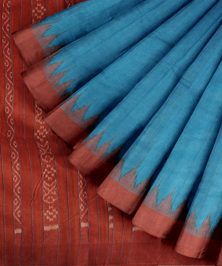 Sky blue rust tussar silk handloom gopalpur saree