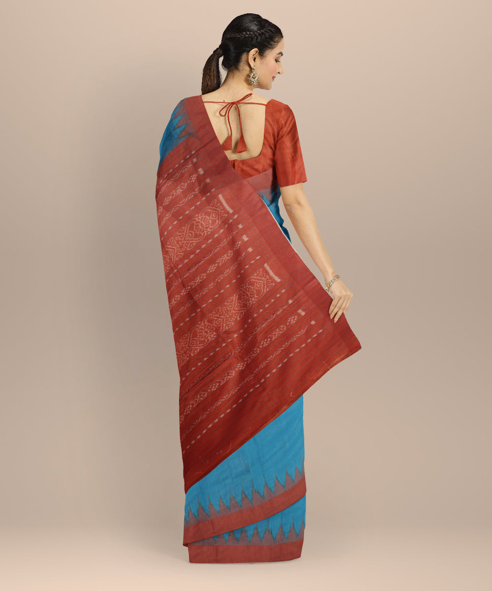 Sky blue rust tussar silk handloom gopalpur saree