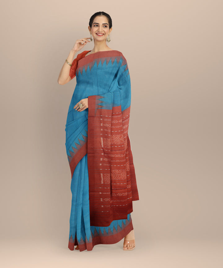 Sky blue rust tussar silk handloom gopalpur saree