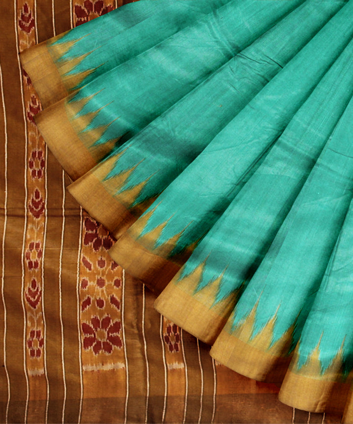 Aquamarine mustard tussar silk handloom gopalpur saree