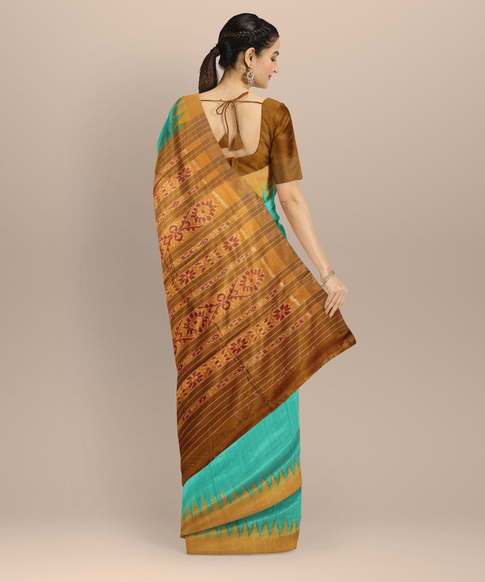 Aquamarine mustard tussar silk handloom gopalpur saree
