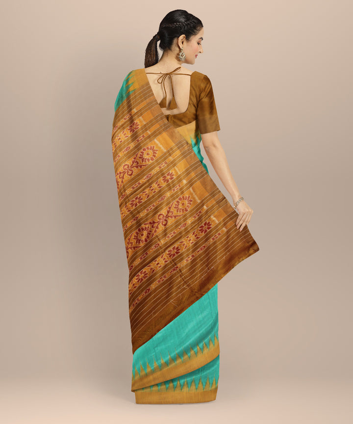 Aquamarine mustard tussar silk handloom gopalpur saree
