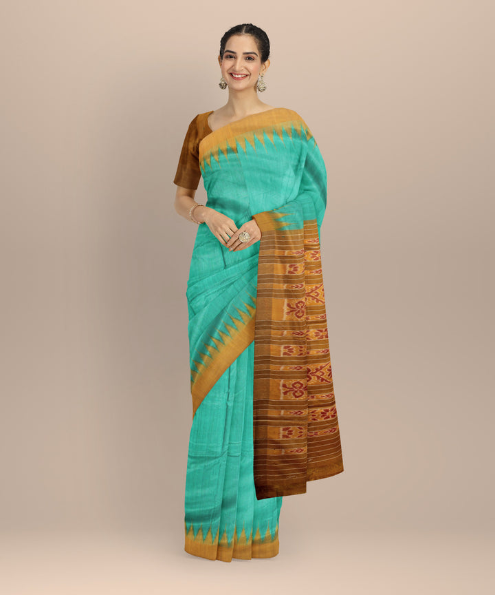 Aquamarine mustard tussar silk handloom gopalpur saree