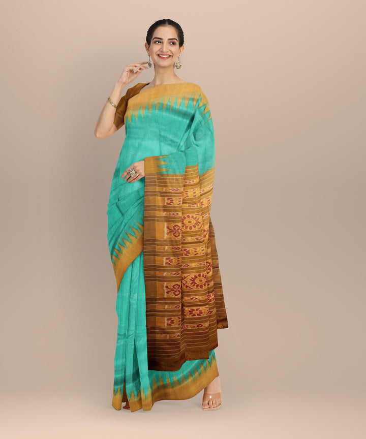 Aquamarine mustard tussar silk handloom gopalpur saree
