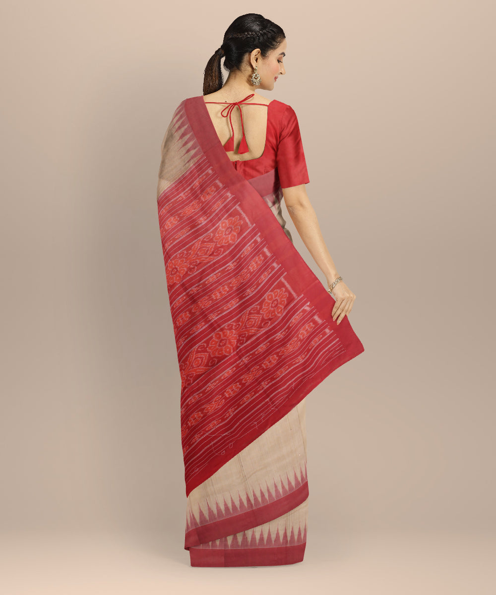 Beige red tussar silk handloom gopalpur saree