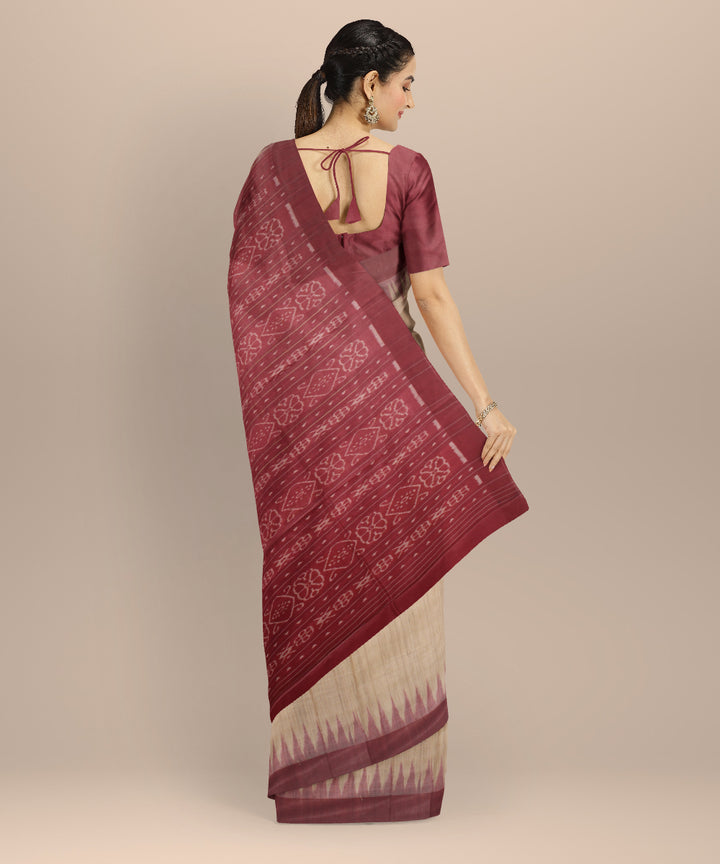 Beige maroon tussar silk gopalpur handloom saree