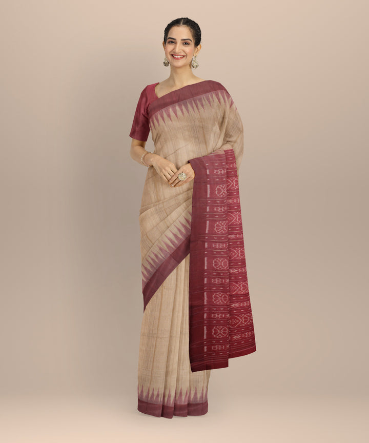 Beige maroon tussar silk gopalpur handloom saree