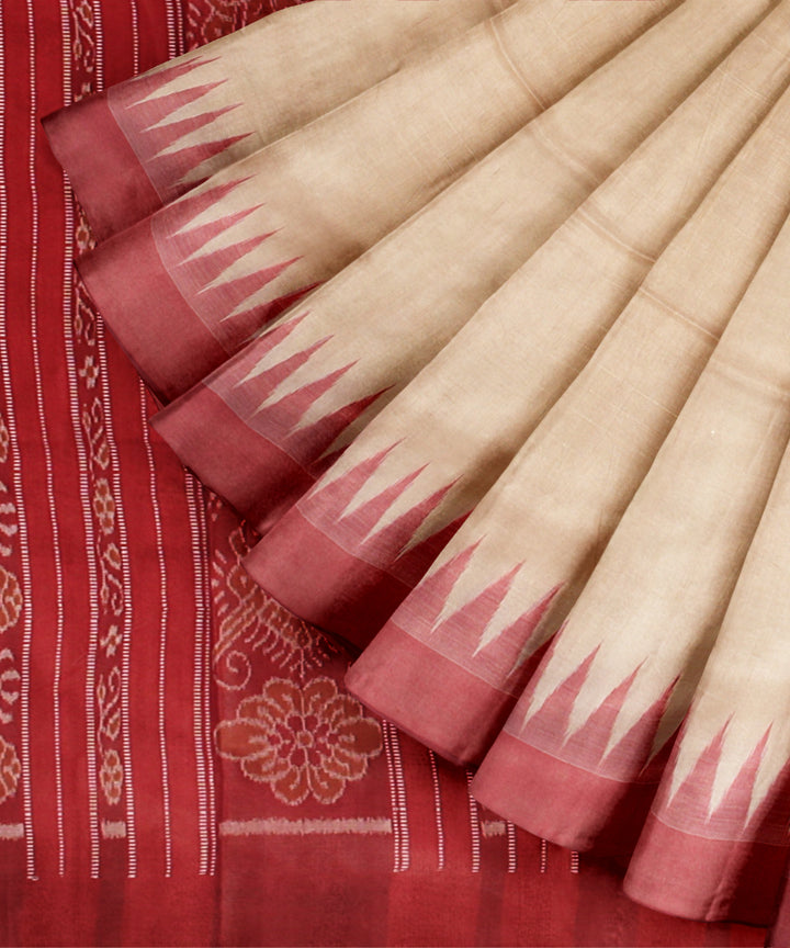 Beige red tussar silk handwoven gopalpur saree