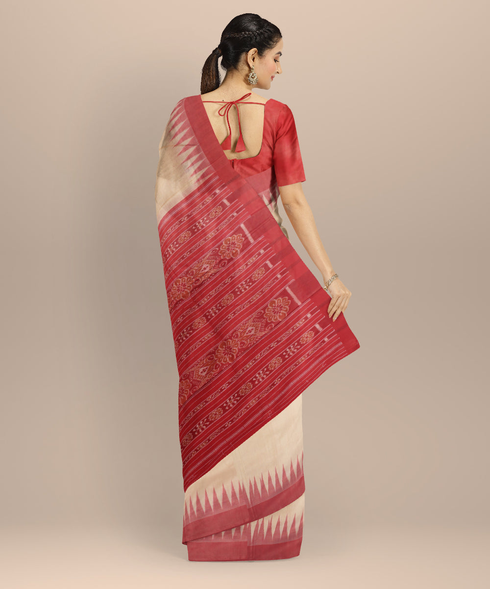 Beige red tussar silk handwoven gopalpur saree